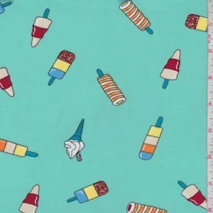 1 1/8 YD PC-Mint Blue Ice Cream Treat Double Brushed Jersey Knit Fabric