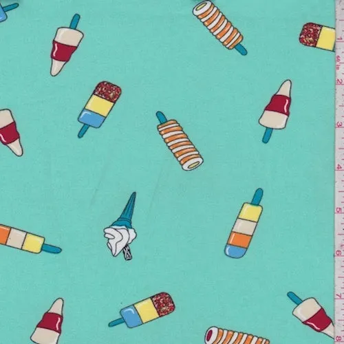 1 1/8 YD PC-Mint Blue Ice Cream Treat Double Brushed Jersey Knit Fabric