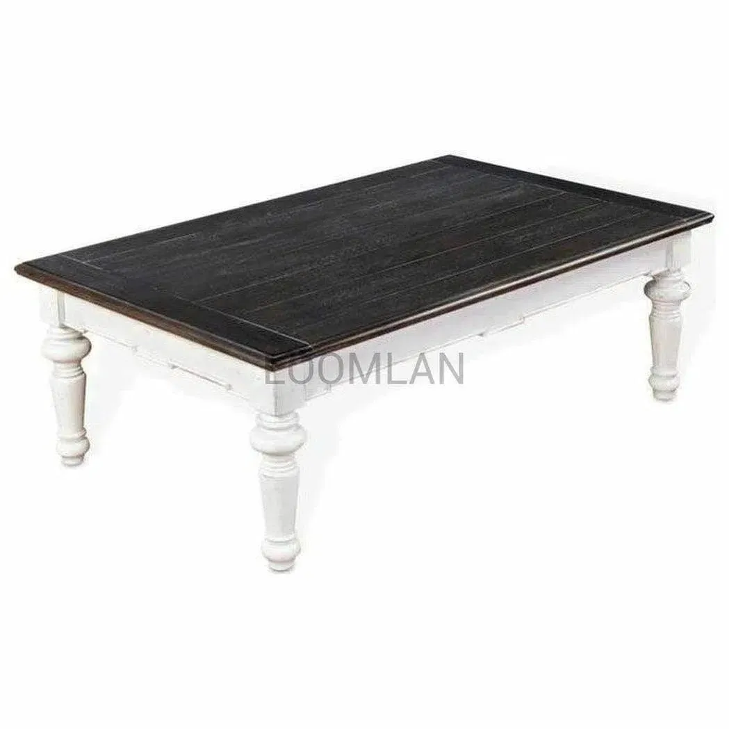 52" Rectangular White and Black Wood Cocktail Coffee Table