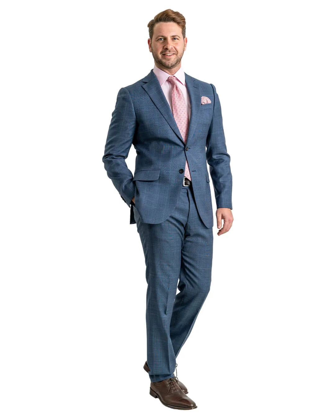 Blue Natural Stretch Sharkskin Check Suit