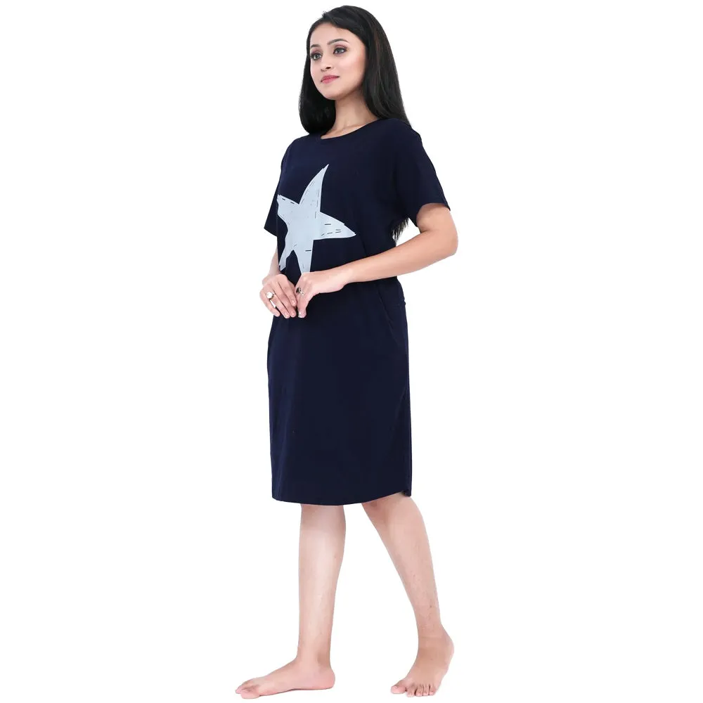 Blue Star Printed Short Cotton Dress