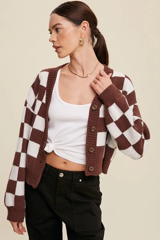 Bold Checkered Gingham Sweater Weaved Crop Cardigan | 3 Colors