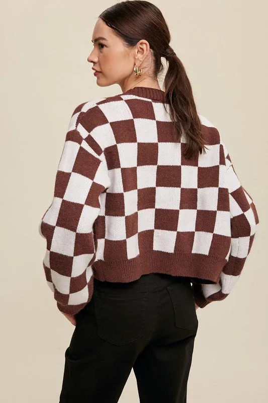 Bold Checkered Gingham Sweater Weaved Crop Cardigan | 3 Colors