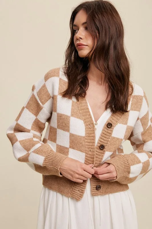 Bold Checkered Gingham Sweater Weaved Crop Cardigan | 3 Colors