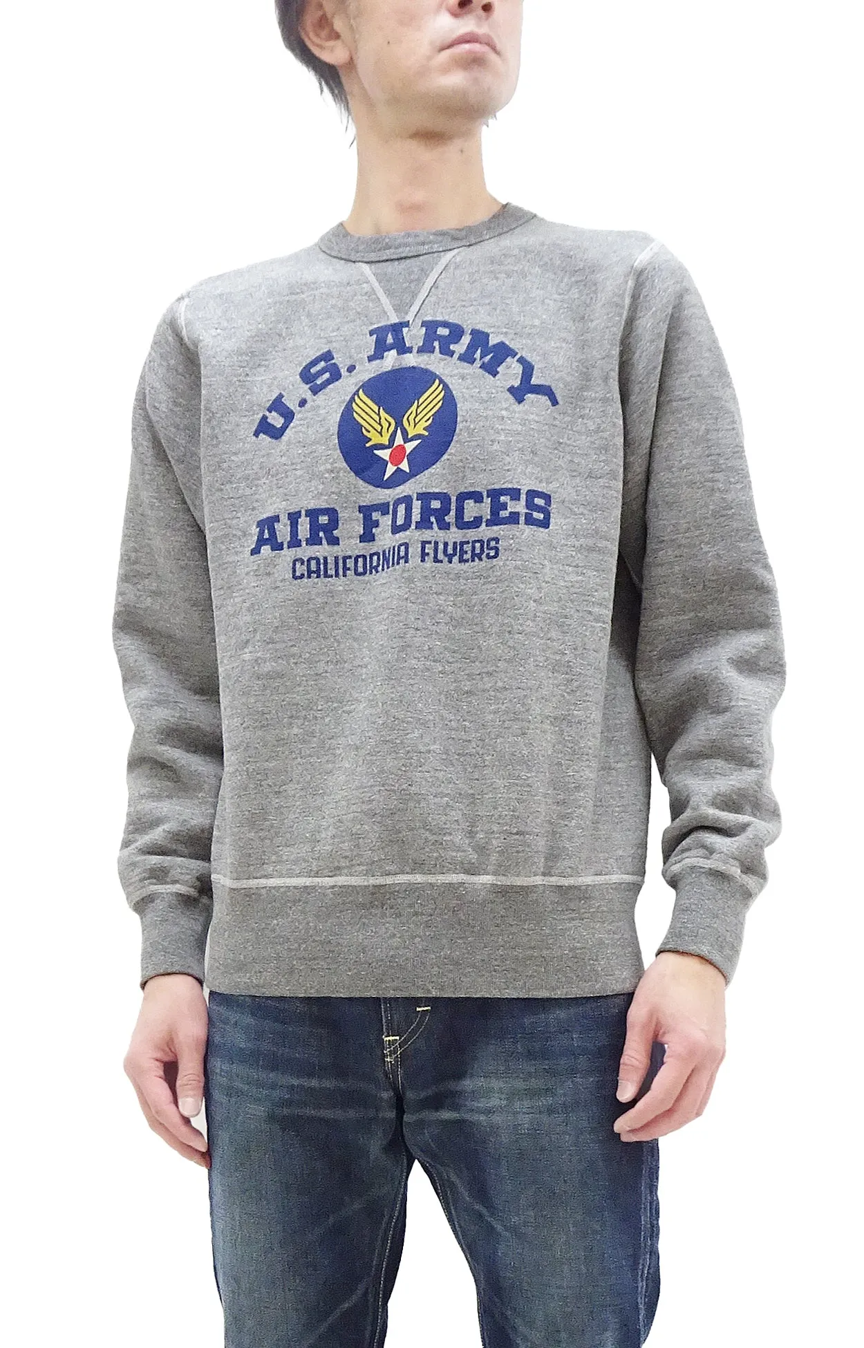 Buzz Rickson Sweatshirt Men's Us Army Air Force California Flyers Military Graphic Loop-wheeled Vintage Style BR69334 113 Heather-Gray