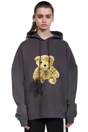 Charcoal Embroidered Teddy Hoodie