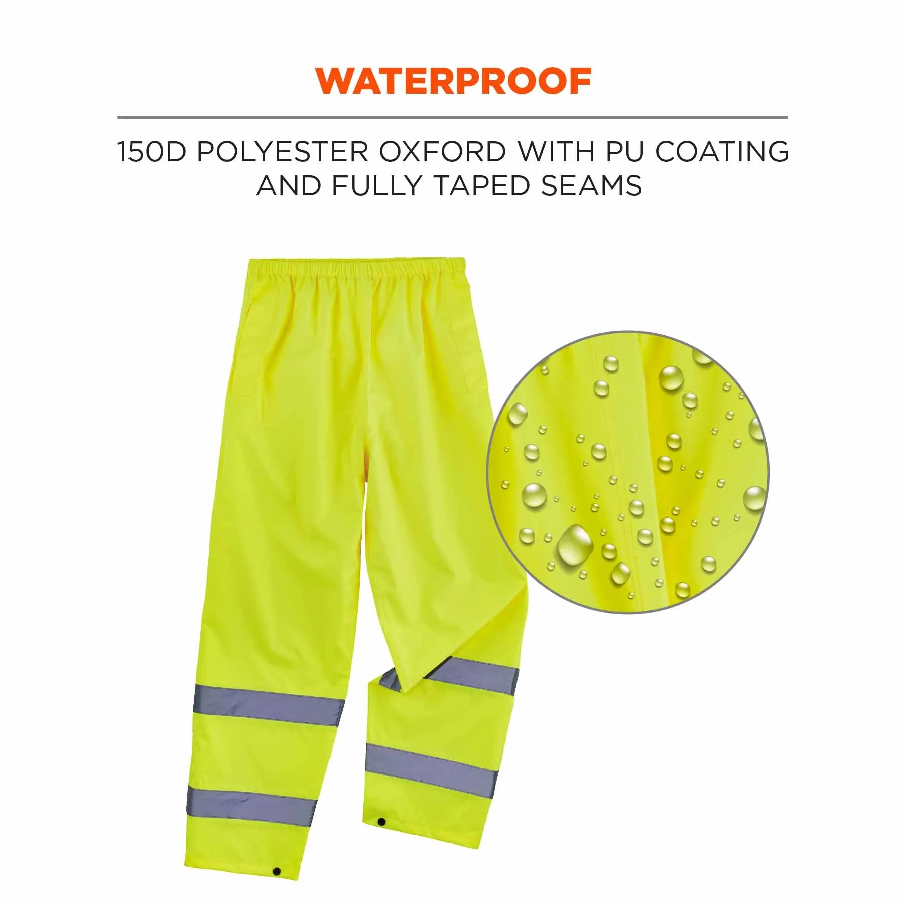 Ergodyne 25342 8916 S Lime Class E Lightweight Hi-Vis Rain Pants