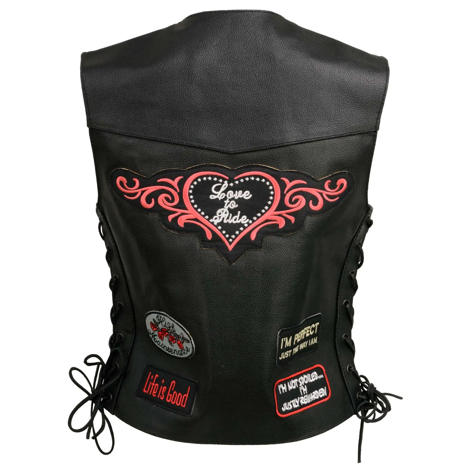 Event Leather | Genuine Leather Motorcycle Vest for Women w/ 9 Patches & 4 Pockets | Biker Vests w/ Conceal Carry ELL4900