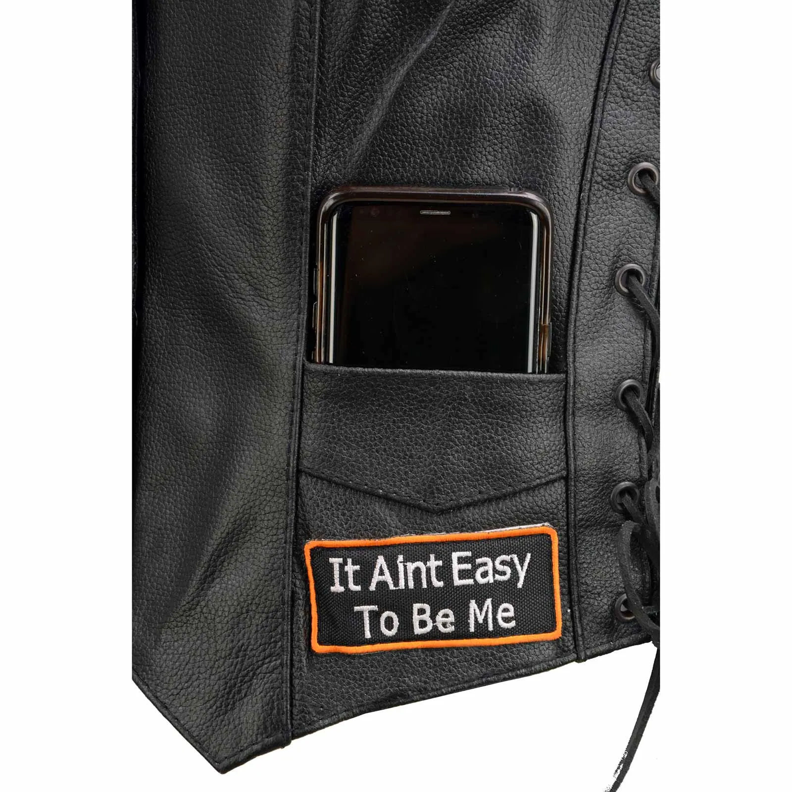 Event Leather | Genuine Leather Motorcycle Vest for Women w/ 9 Patches & 4 Pockets | Biker Vests w/ Conceal Carry ELL4900