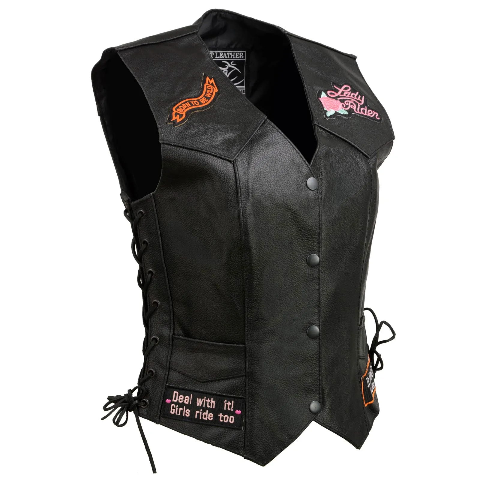 Event Leather | Genuine Leather Motorcycle Vest for Women w/ 9 Patches & 4 Pockets | Biker Vests w/ Conceal Carry ELL4900