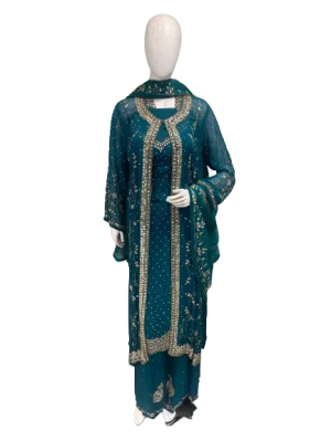 Georgette Unstitched Shirt with Sharara, Jacket and Dupatta