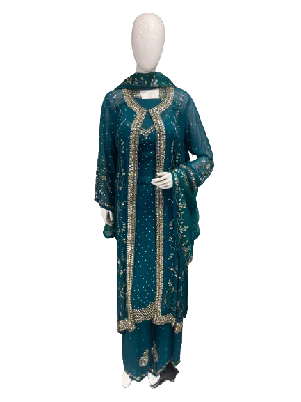 Georgette Unstitched Shirt with Sharara, Jacket and Dupatta