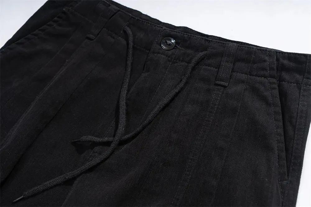 Herringbone Twill Wide-Leg Cargo Pants