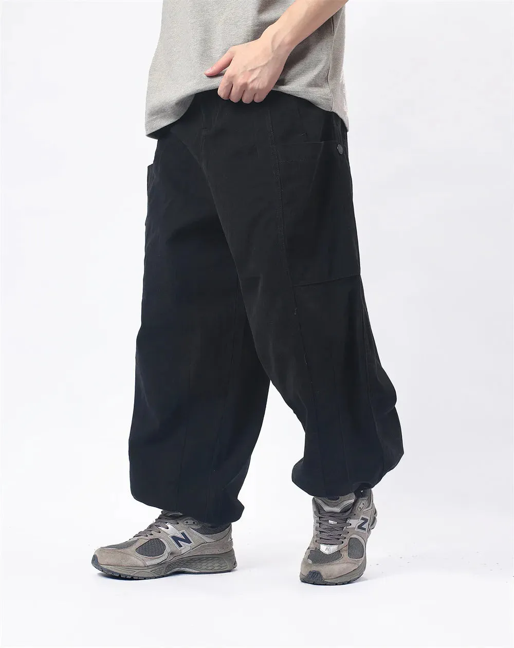 Herringbone Twill Wide-Leg Cargo Pants