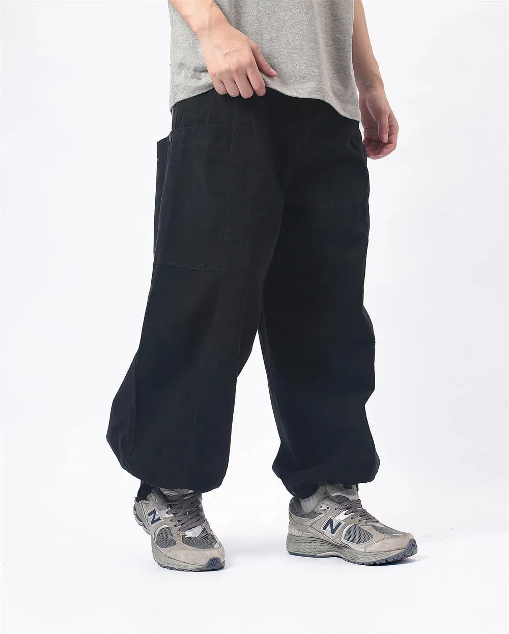 Herringbone Twill Wide-Leg Cargo Pants