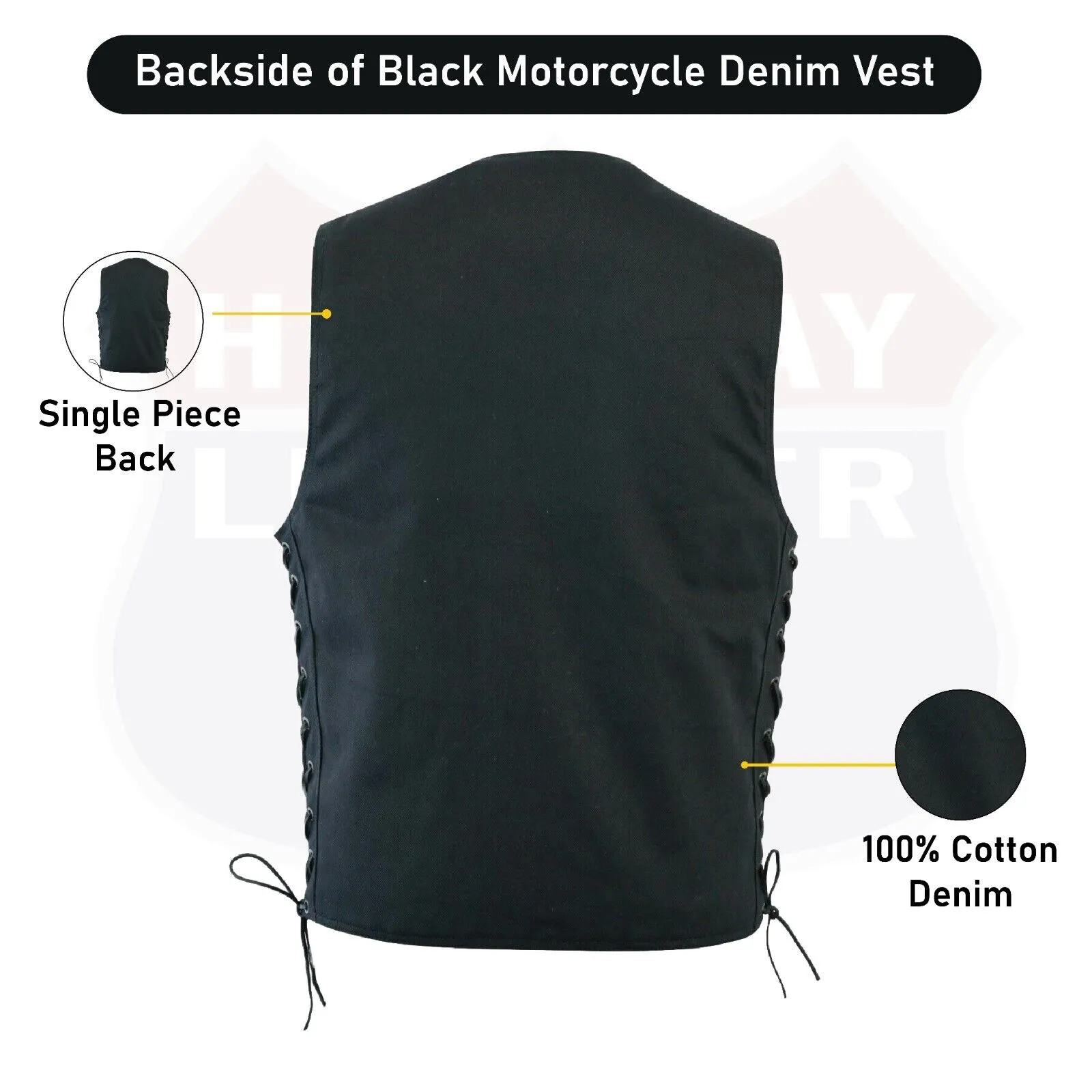 HL21614BLACK DENIM Men's Classic Denim Vest Black Motorcycle Easy Biker Patch Sewing, Side Lacing Western Cut