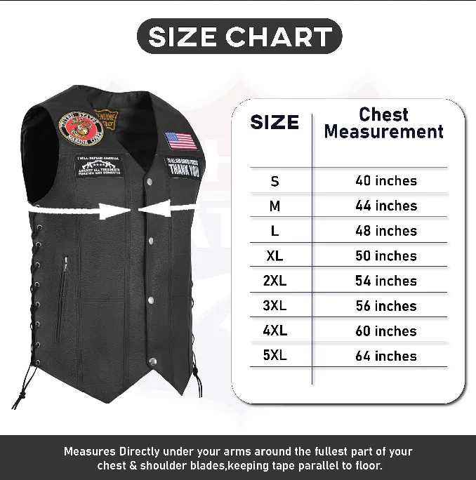 HL3540MARINE Black Men's Genuine Leather 10 Pockets Motorcycle Biker Vest ANARCHY Black SOA