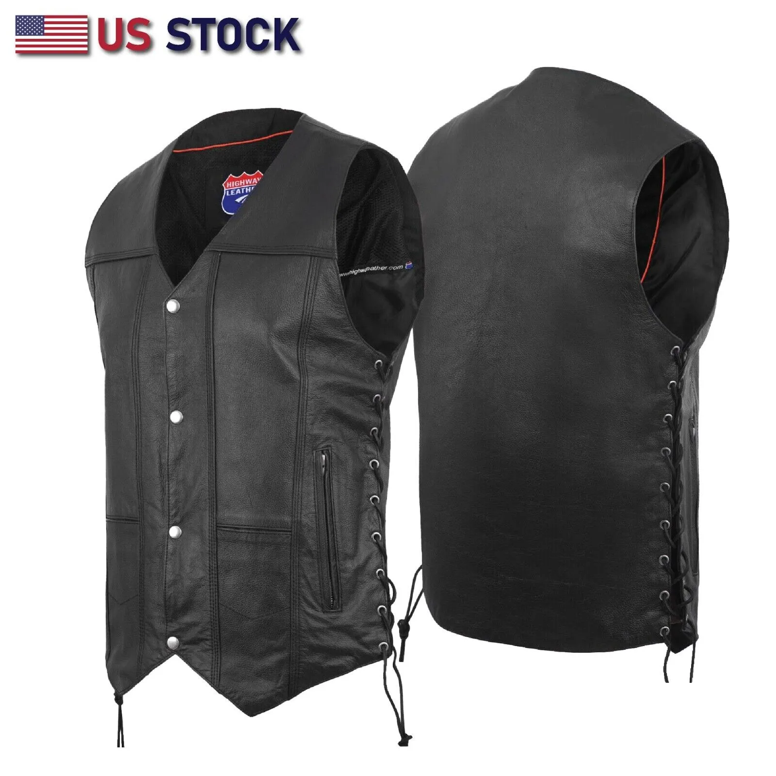 HL3540SPT Black Mens Genuine Leather 10 Pockets Motorcycle Biker Vest ANARCHY Black SOA