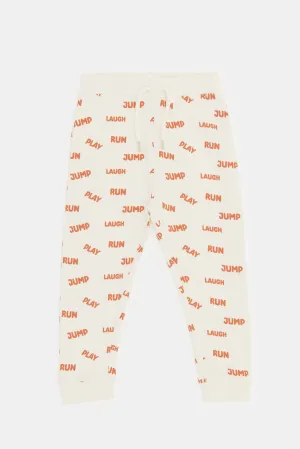 Infant Boys Cream Printed Active Pants