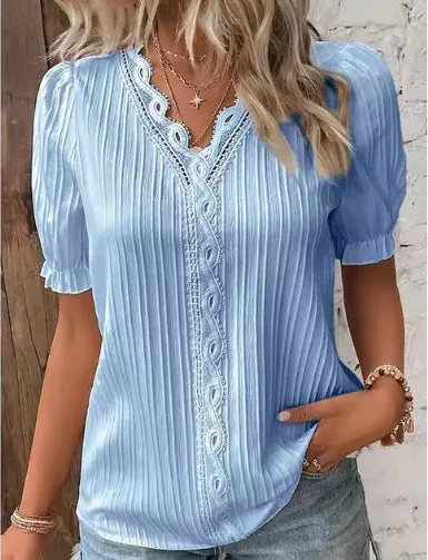 Lace-Trimmed Princess Sleeve Blouse