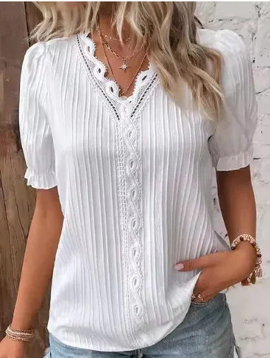 Lace-Trimmed Princess Sleeve Blouse