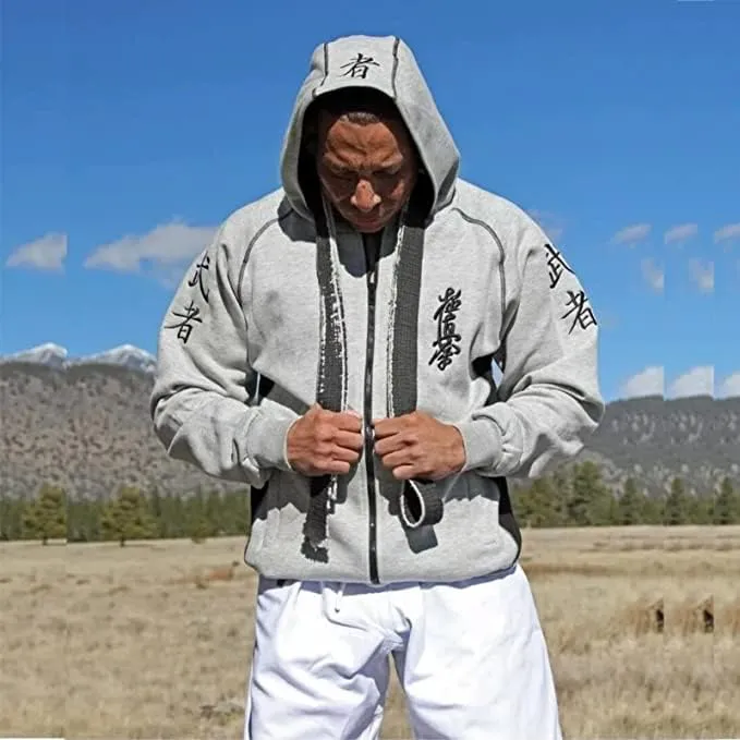 MEN EMBROIDERED KYOKUSHIN KANJI SPORTS ATHLETIC HOODIE FULL ZIPPER