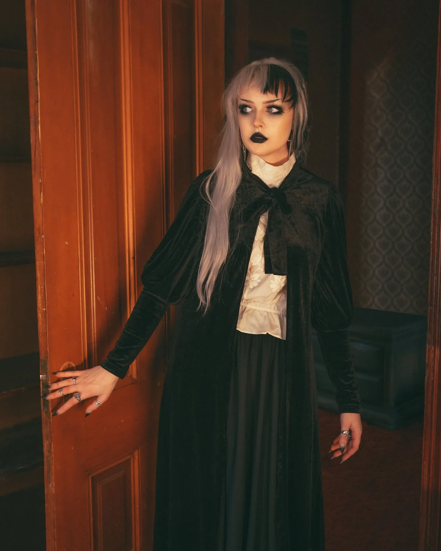 Morticia Black Velvet Duster by Lively Ghosts