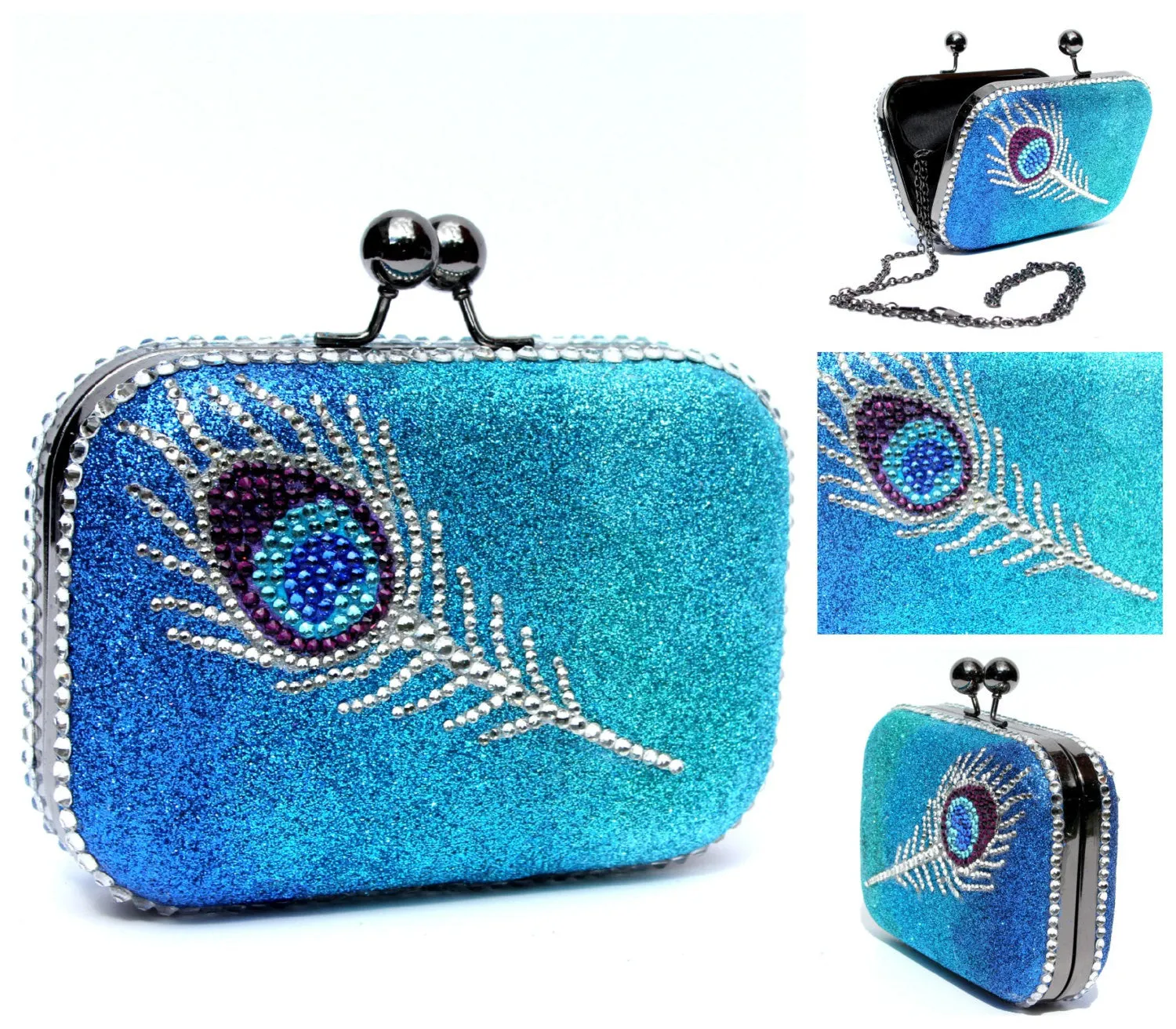 Peacock Feather Swarovski Crystal Clutch