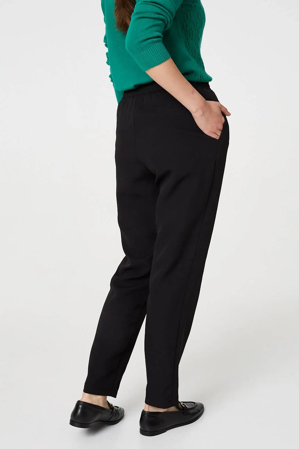 Plain Drawstring Waist Slim Trousers