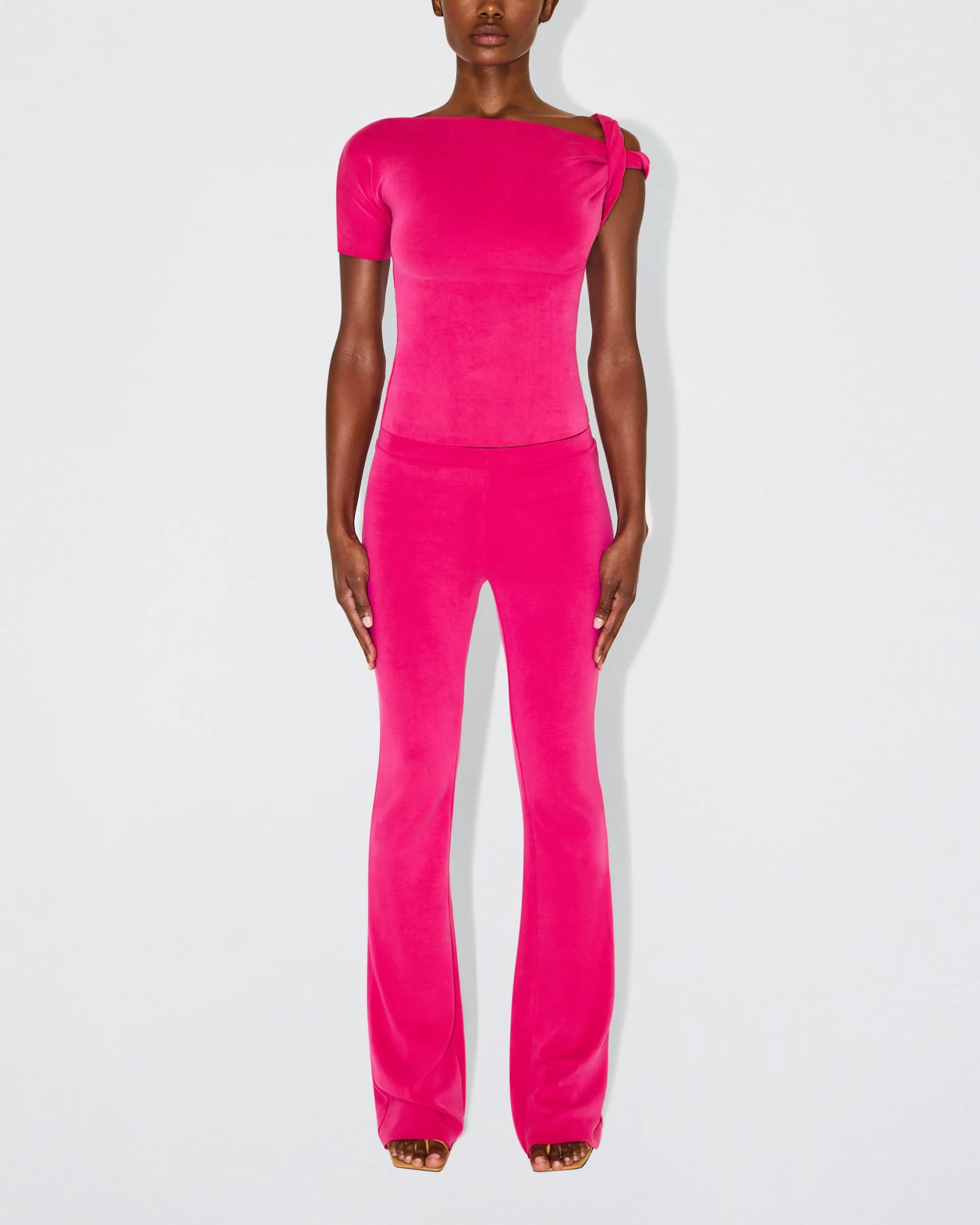 Sueded Stretch Low Rise Pant | Fuchsia