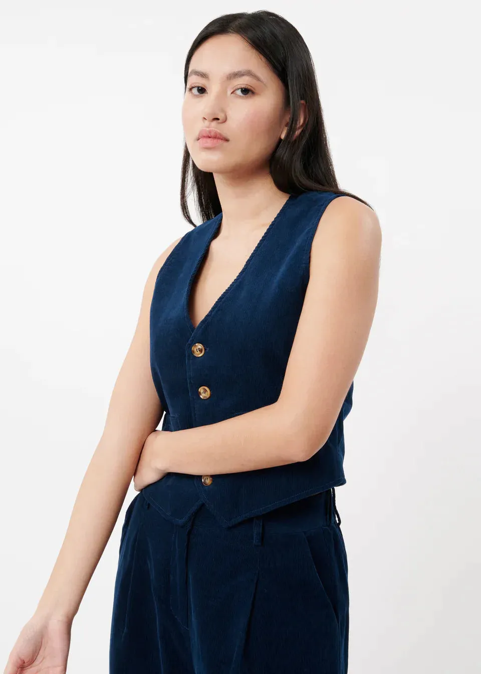 The Alix Corduroy Vest by FRNCH - Marine Blue