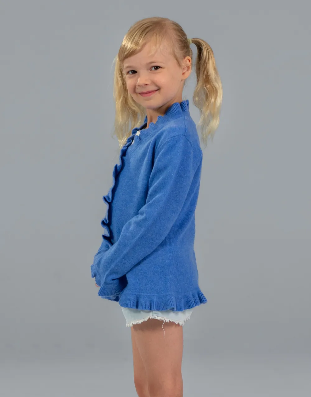 The Little Lilly Girls Cashmere Cardigan in Kobalt