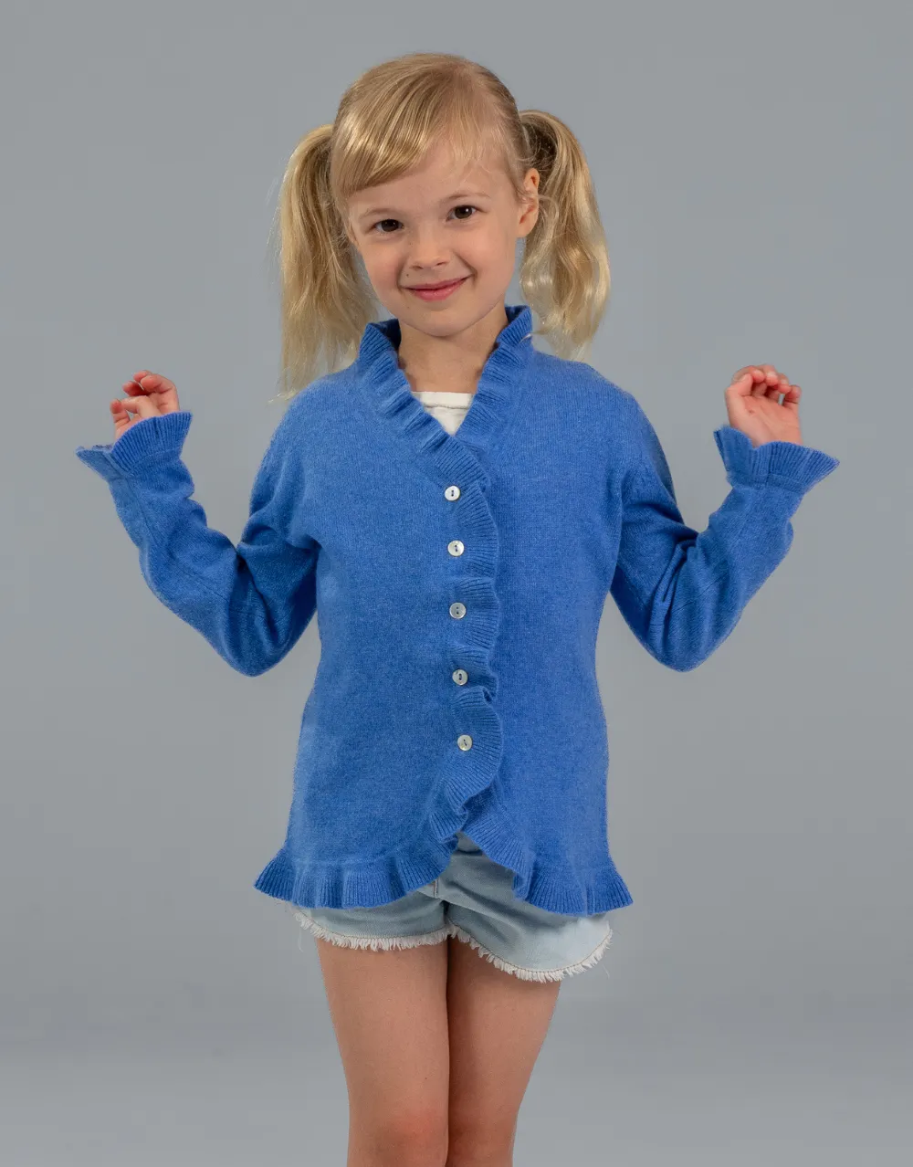 The Little Lilly Girls Cashmere Cardigan in Kobalt