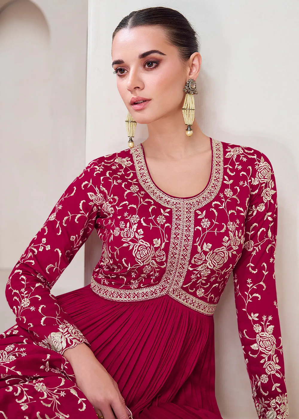 Topnotch Hot Pink Embroidered Premium Silk Anarkali Suit