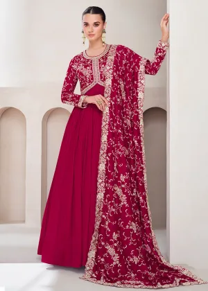 Topnotch Hot Pink Embroidered Premium Silk Anarkali Suit