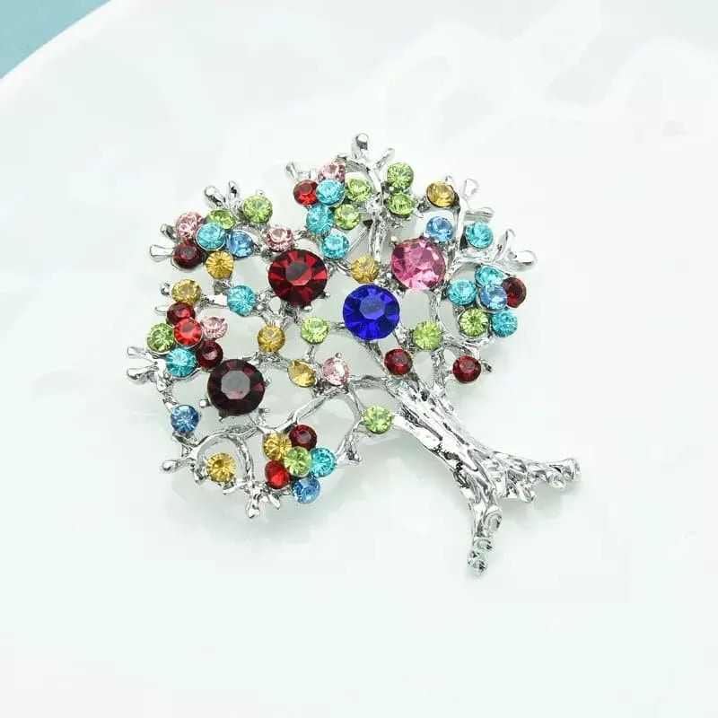 Tree of Life Multicolor Rhinestone Brooch - Elegant Statement Jewelry