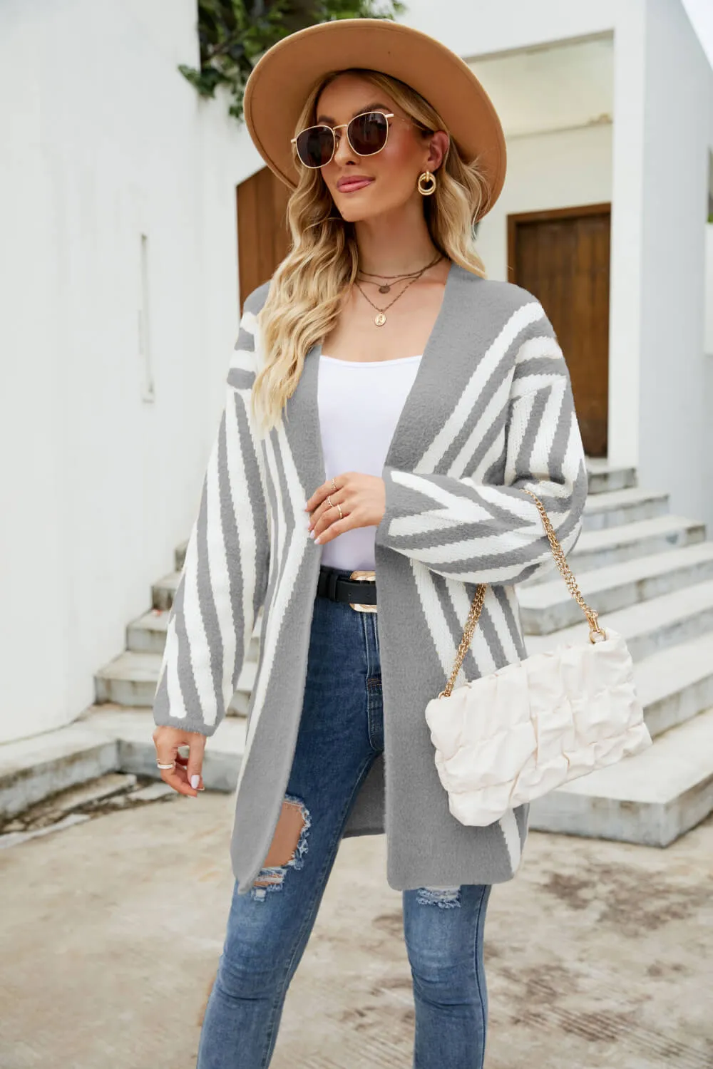 Two-Tone Open Front Fuzzy Longline Cardigan