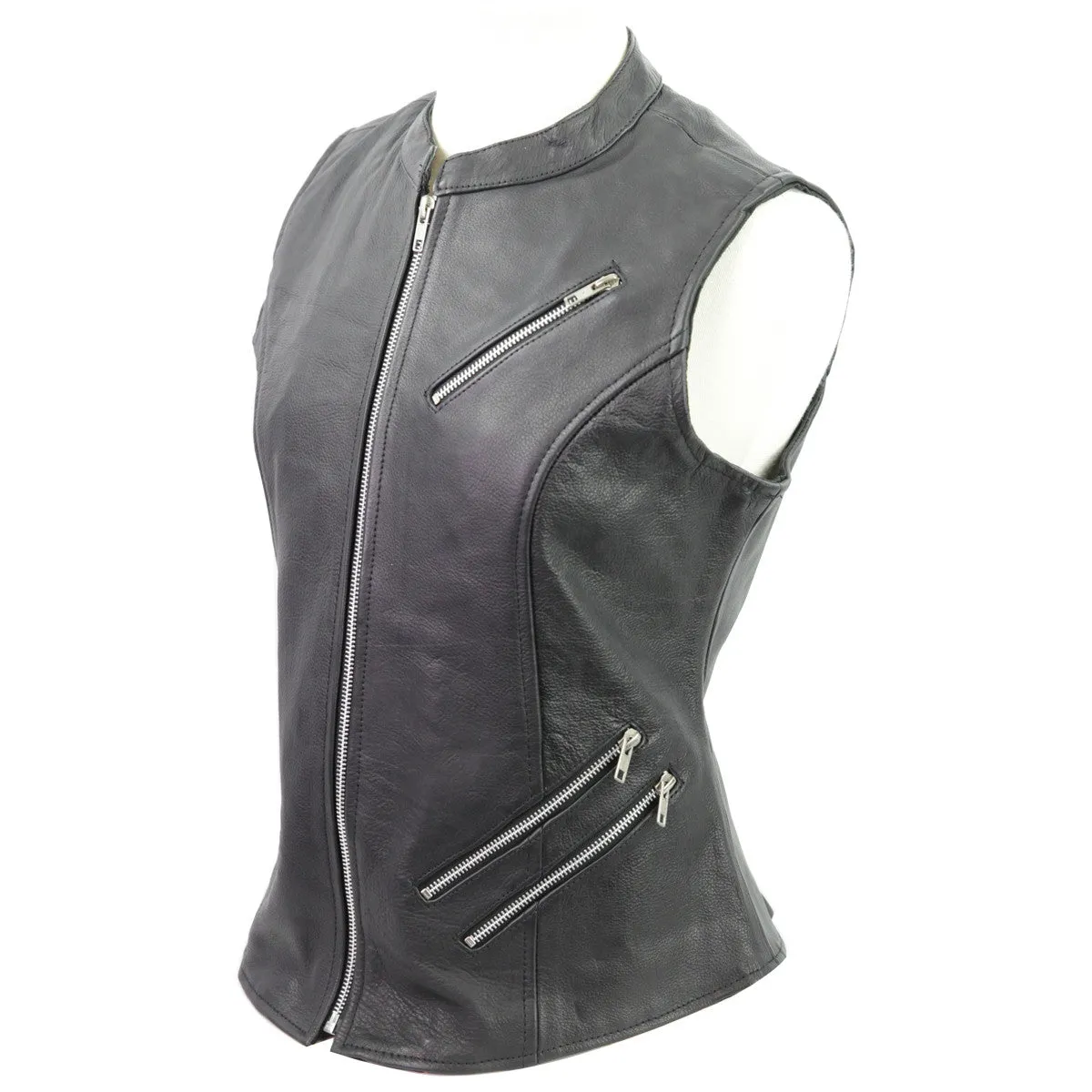 VL1028N Vance Leather Ladies Premium Naked leather Leather Zipper Vest