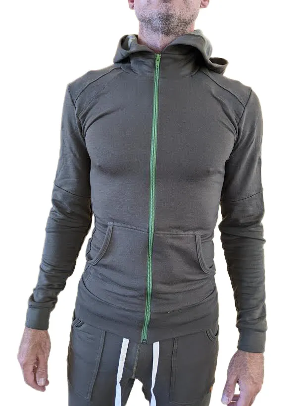 **Winter Collection** Mid-Weight LUXURY-Fleece Form-fit Crossover Yoga Track Performance Hoodie (Army Green)