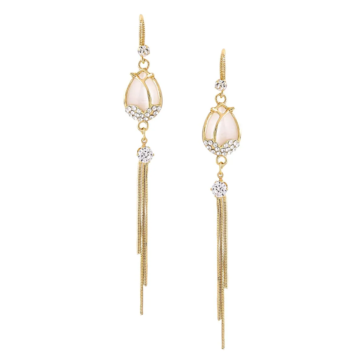 Yellow Chimes Earrings For Women Gold Tone Crystal Long Chain Tassel Dangler Earrings For Women and Girls