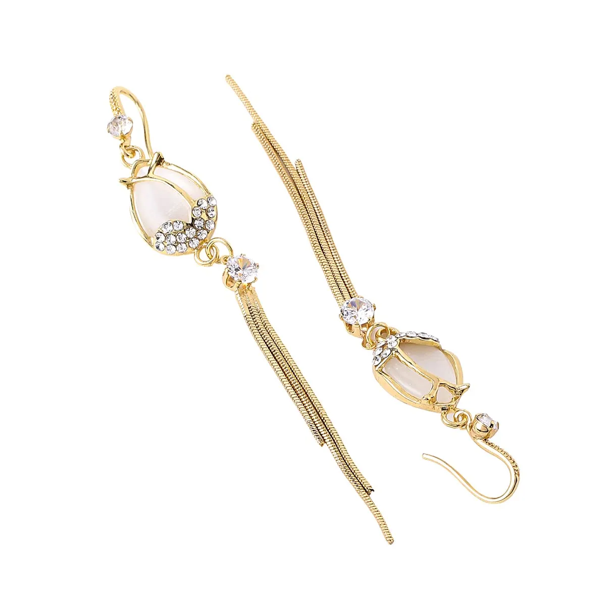 Yellow Chimes Earrings For Women Gold Tone Crystal Long Chain Tassel Dangler Earrings For Women and Girls