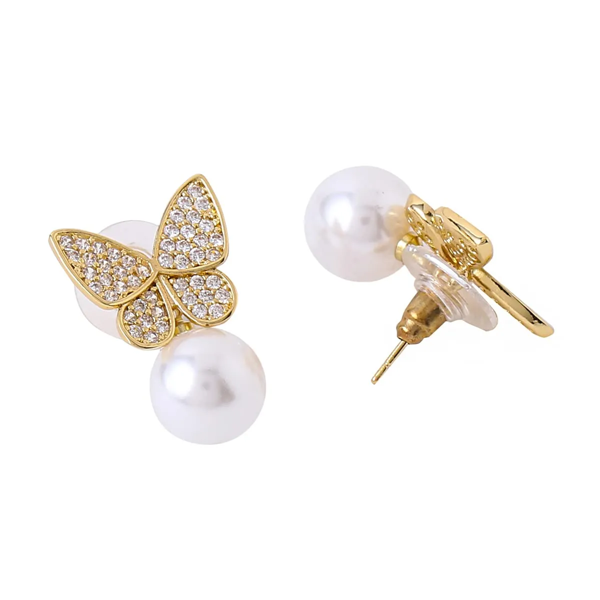 Yellow Chimes Earrings For Women Gold Tone Crystal Studded Butterfly Designed Studs Pearl Hanging Drop Earrings For Women and Girls