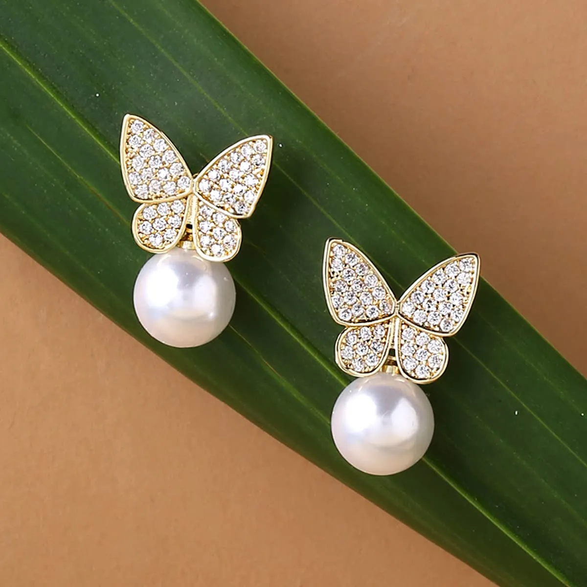 Yellow Chimes Earrings For Women Gold Tone Crystal Studded Butterfly Designed Studs Pearl Hanging Drop Earrings For Women and Girls