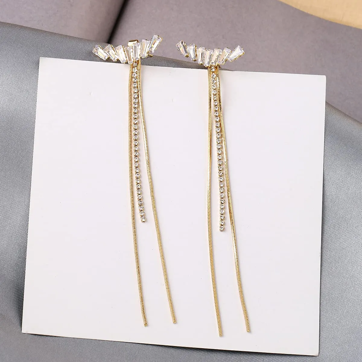 Yellow Chimes Earrings For Women Gold Tone Cystal Studded Long Tassel Chain Back Drop Earrings For Women and Girls