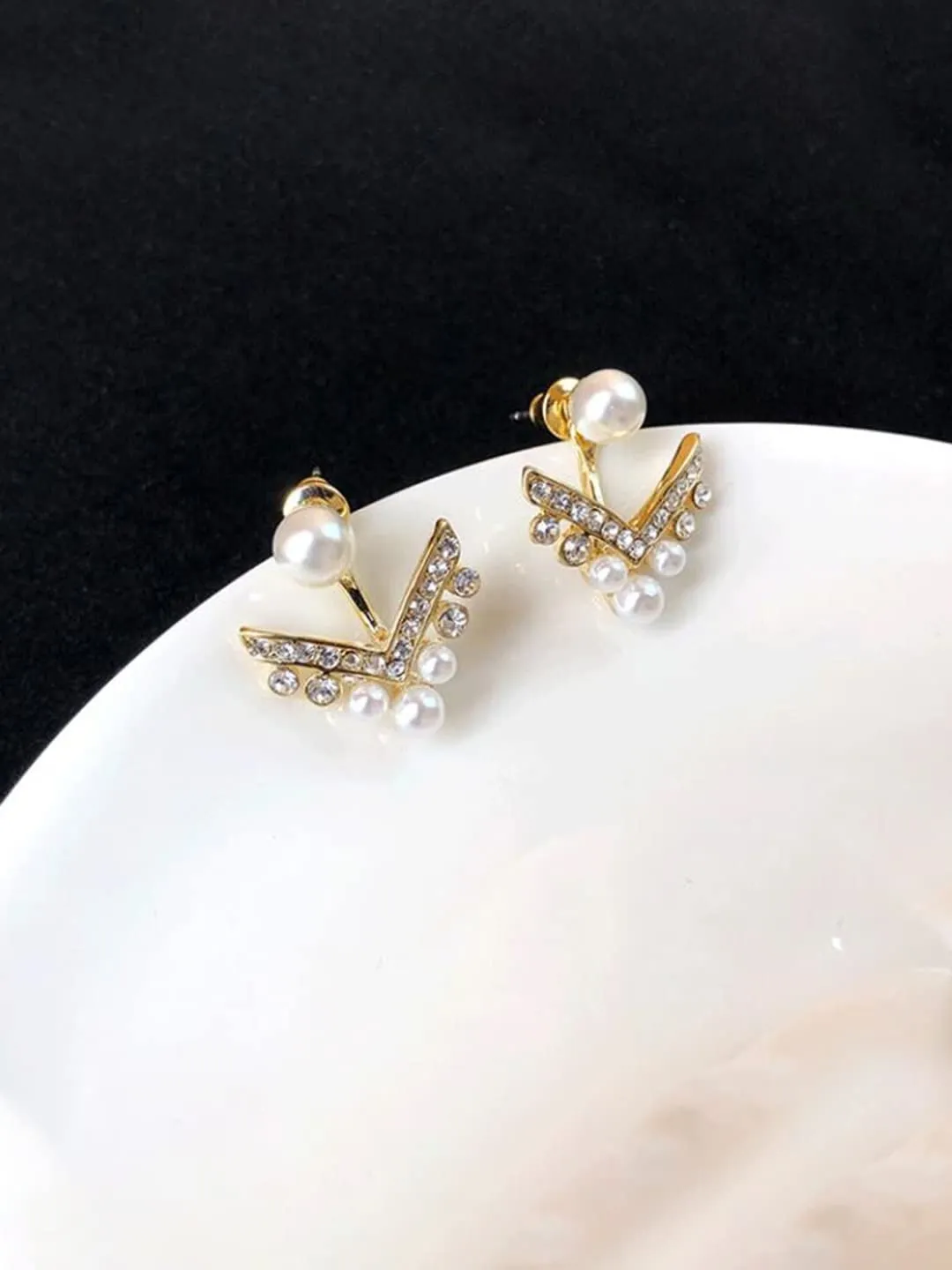 Yellow Chimes Earrings For Women Gold Tone Geometrical Shape Pearl Studded Drop Earrings For Women and Girls