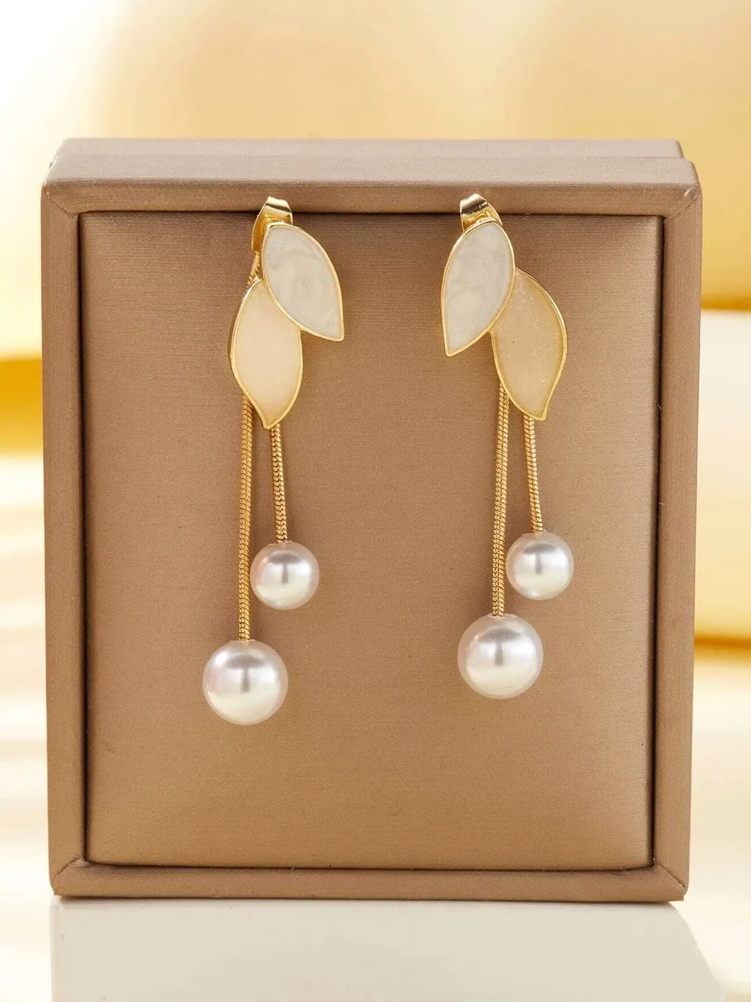 Yellow Chimes Earrings For Women Gold Tone Multicolor Leaf Designed Stone Pearl Dangler Earrings For Women and Girls