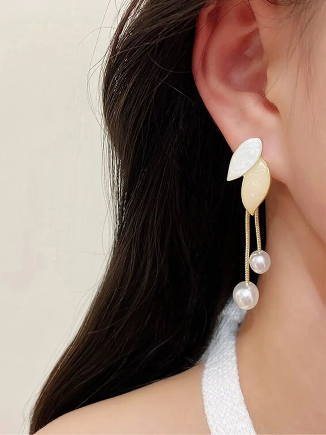 Yellow Chimes Earrings For Women Gold Tone Multicolor Leaf Designed Stone Pearl Dangler Earrings For Women and Girls