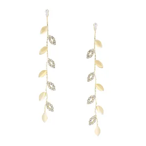 Yellow Chimes Earrings For Women Gold Toned Leaflet Designed Crystal Studded Long Linear Dangler Earrings For Women and Girls