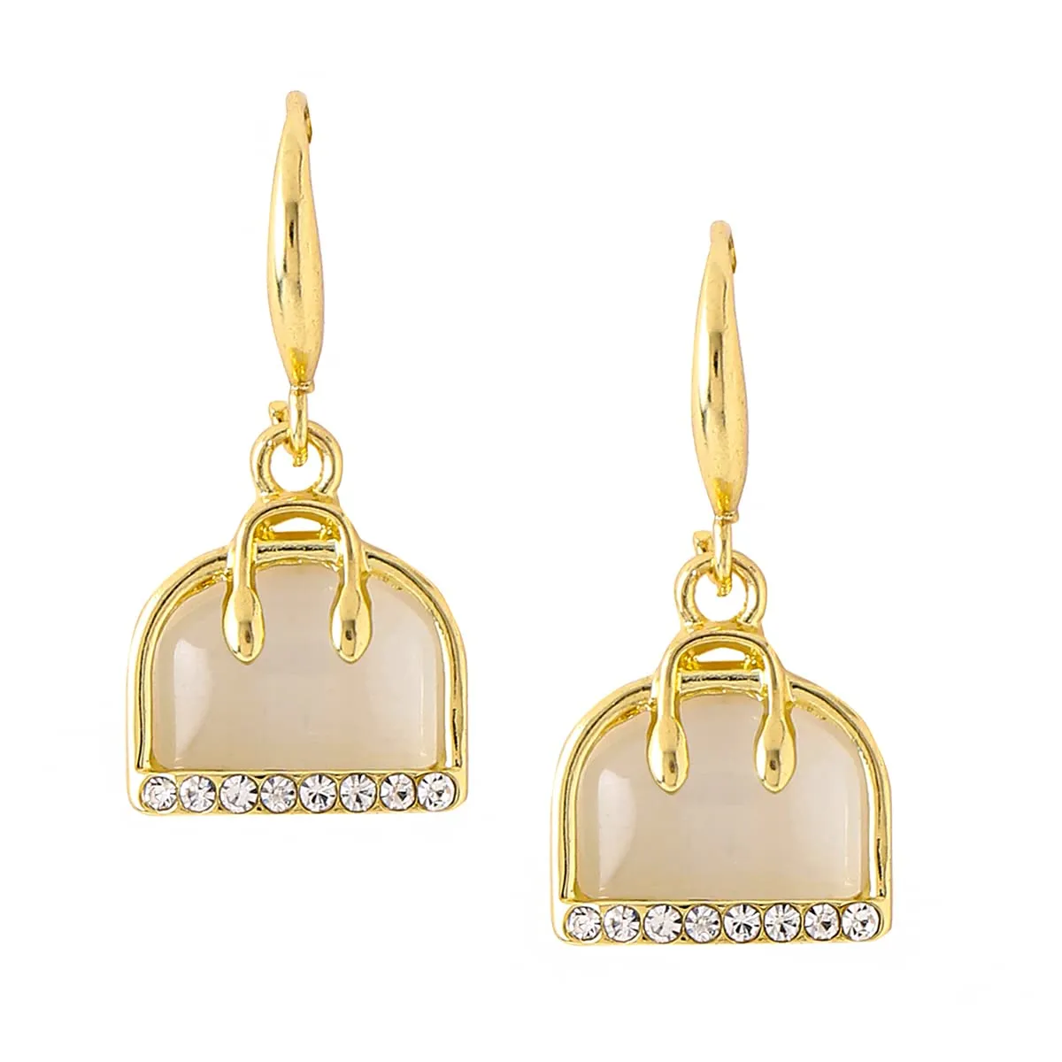 Yellow Chimes Earrings For Women Gold Toned Mini Handbag Designed Clear Crystal Drop Earrings For Women and Girls