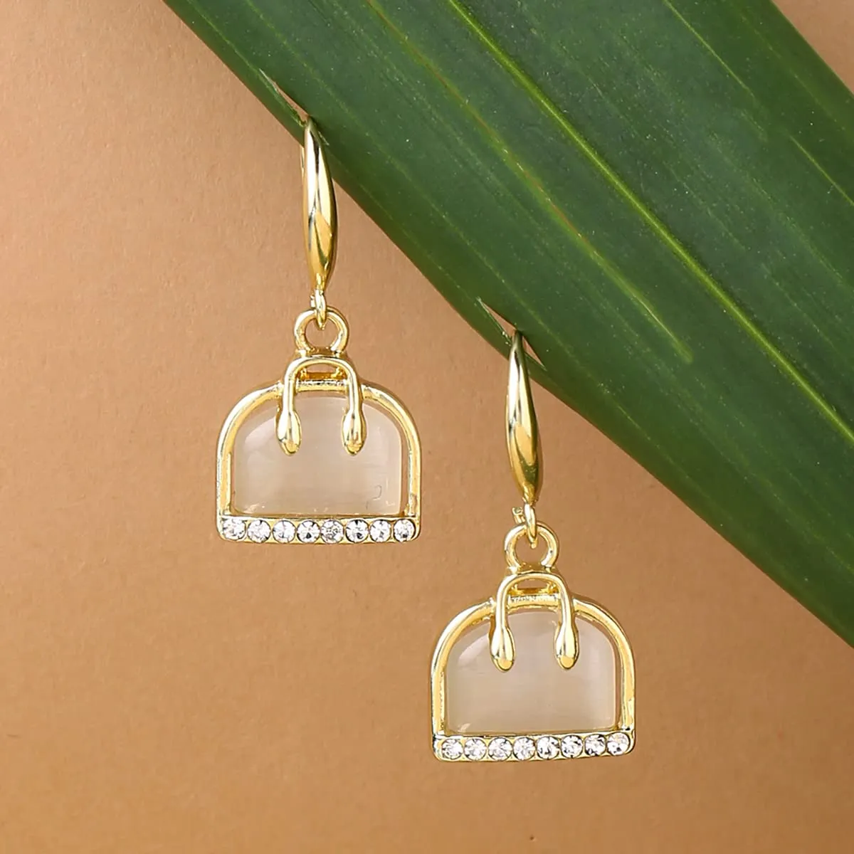 Yellow Chimes Earrings For Women Gold Toned Mini Handbag Designed Clear Crystal Drop Earrings For Women and Girls